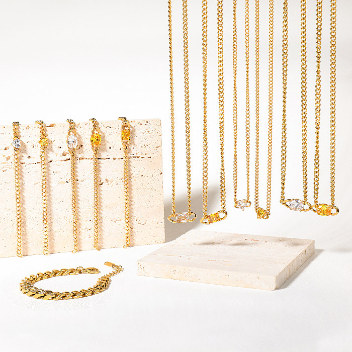 Pulseiras de zircão banhadas a ouro de aço inoxidável em formato de coração quadrado bonito estilo simples a granel