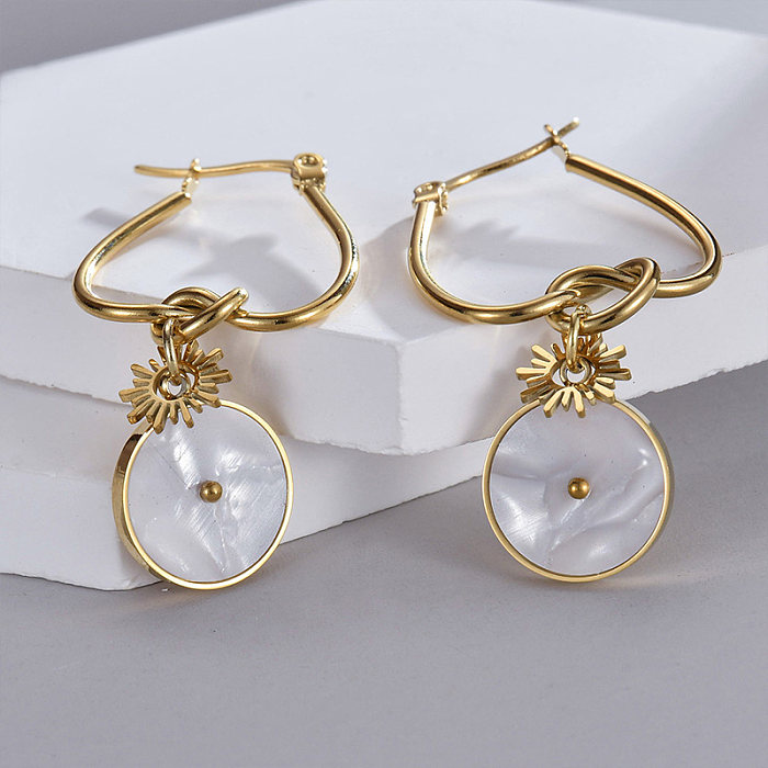 1 Paar elegante, schlichte runde Ohrhänger aus Edelstahl mit 14-Karat-Vergoldung