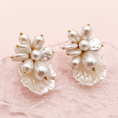 Boucles d'oreilles pendantes de Style britannique, 1 paire, plaqué fleur, coque en acier inoxydable, plaqué or