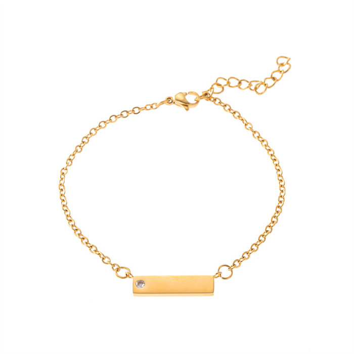 Casual estilo simples estilo clássico retângulo aço inoxidável titânio polimento chapeamento inlay zircão banhado a ouro pulseiras