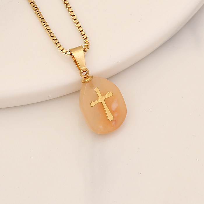 1 Piece Fashion Cross Stainless Steel  Natural Stone Pendant Necklace
