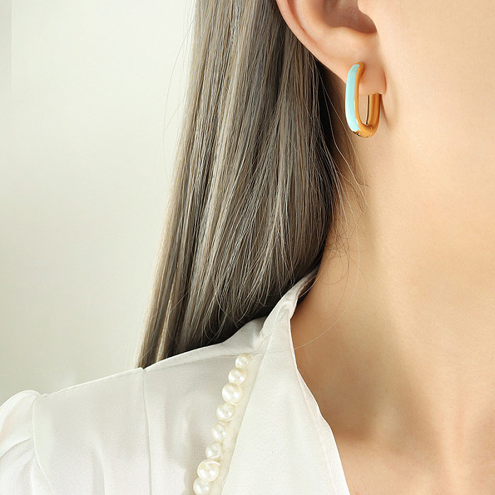 Fashion Round Stainless Steel Enamel Earrings 1 Pair