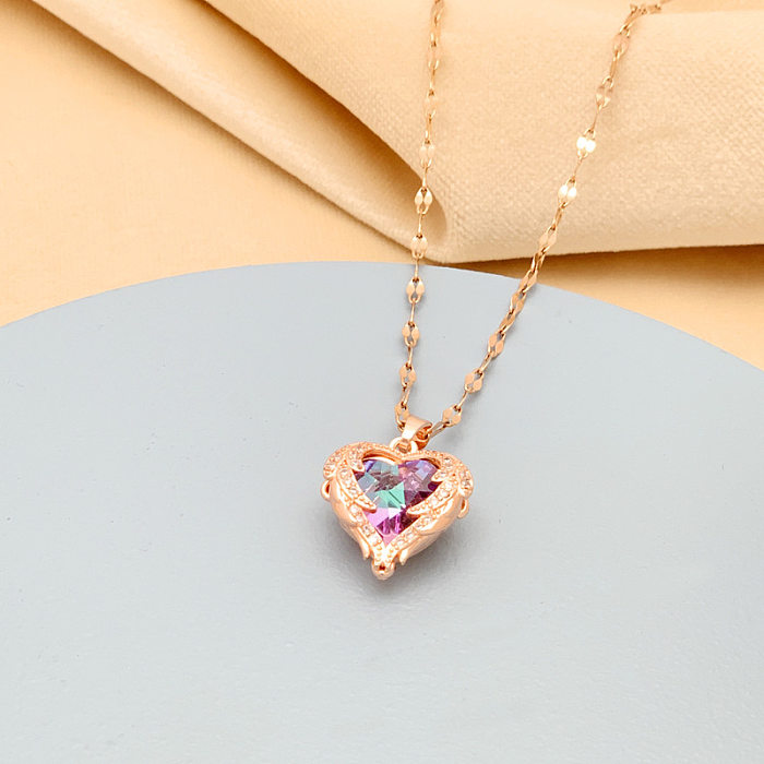Fashion Heart Shape Stainless Steel  Gold Plated Pendant Necklace 1 Piece