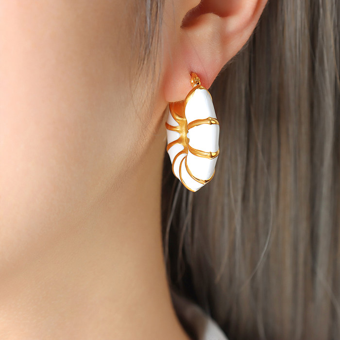 1 paire de boucles d'oreilles plaquées or 18 carats, cercle de Style moderne exagéré de Style INS, en acier inoxydable et émail