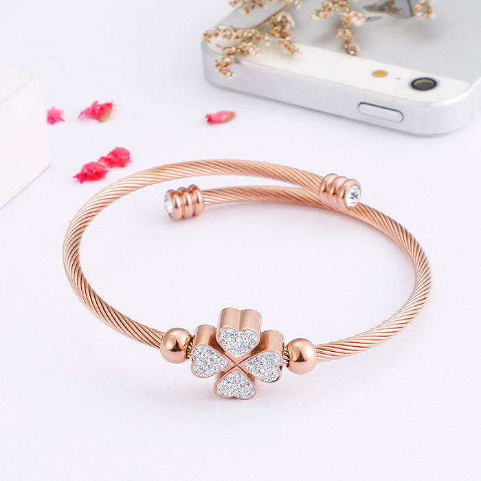 Korean Simple Three Colors Stainless Steel Heart Zircon Bracelet Wholesale jewelry