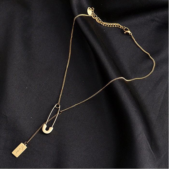 Collar de letra cuadrada con clip de papel simple, cadena de clavícula de acero inoxidable a la moda