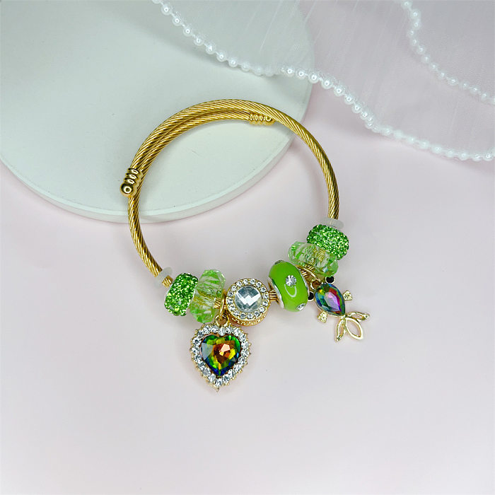 Design original formato de coração titânio chapeamento de aço flocos pulseira de pedras preciosas artificiais