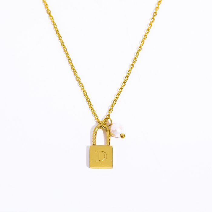 Casual Simple Style Letter Lock Stainless Steel Pearl Plating 18K Gold Plated Pendant Necklace