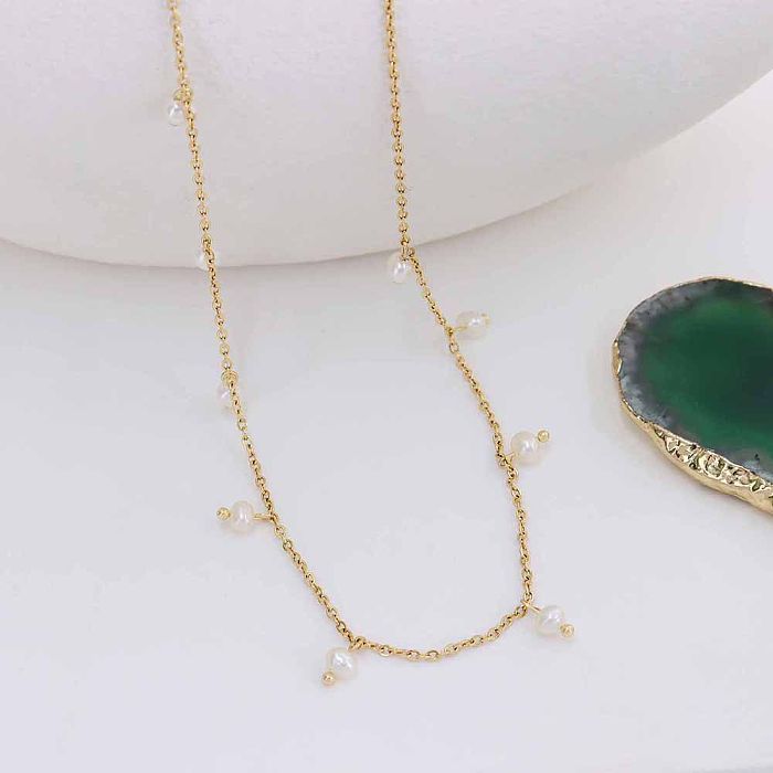Joyería simple del collar de costura de la perla de agua dulce del oro 18k plateado del acero inoxidable