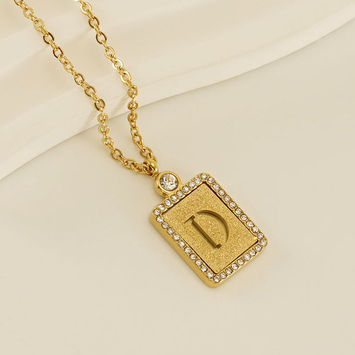 Lässige Halskette mit Anhänger im französischen Stil, Pendler-Buchstabe, Edelstahl-Beschichtung, Intarsien, künstlicher Diamant, 18 Karat vergoldet