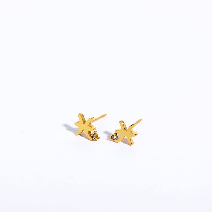 1 par de pinos de orelha banhados a ouro 18K com zircônia de aço inoxidável, estilo básico simples, constelação de viagem
