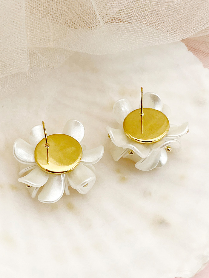 1 Pair Elegant Sweet Flower Stainless Steel  Shell Polishing Plating Gold Plated Ear Studs