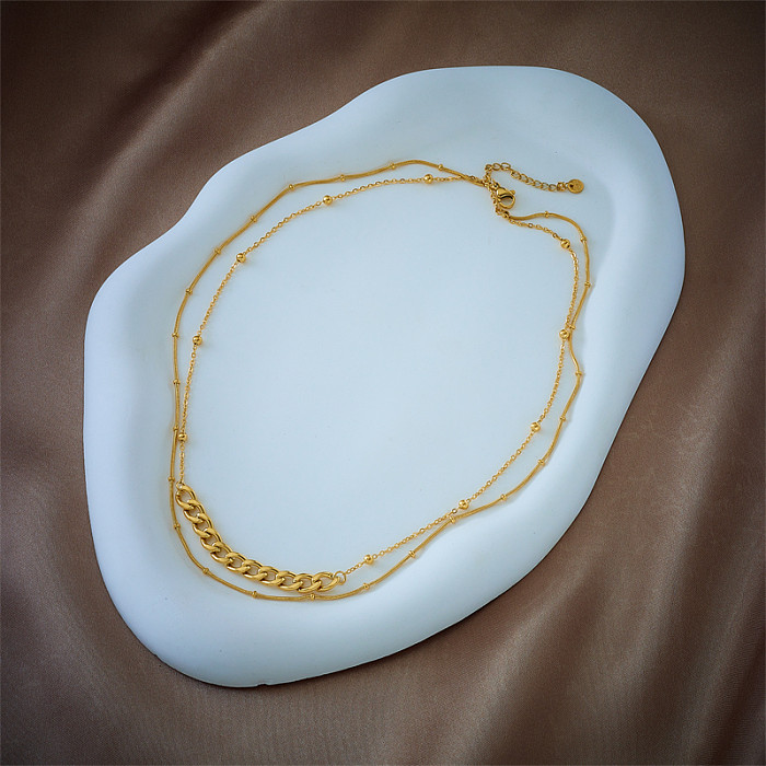 Modische, mehrschichtige Halsketten mit geometrischer Edelstahlbeschichtung
