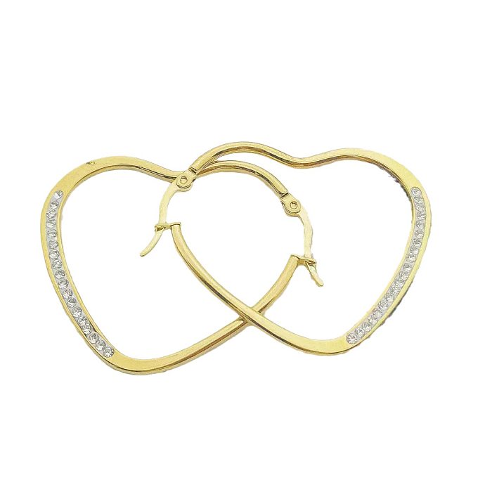 1 par de pendientes de aro de diamante artificial de acero inoxidable con incrustaciones chapadas en forma de corazón de estilo moderno