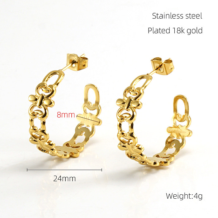 1 Pair INS Style C Shape Stainless Steel  Plating Hollow Out 18K Gold Plated Ear Studs