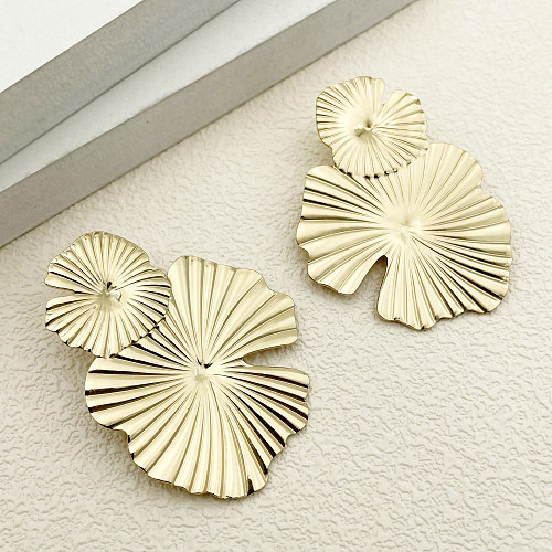 1 Pair Chinoiserie Vintage Style Artistic Lotus Leaf Polishing Plating Stainless Steel  Gold Plated Ear Studs