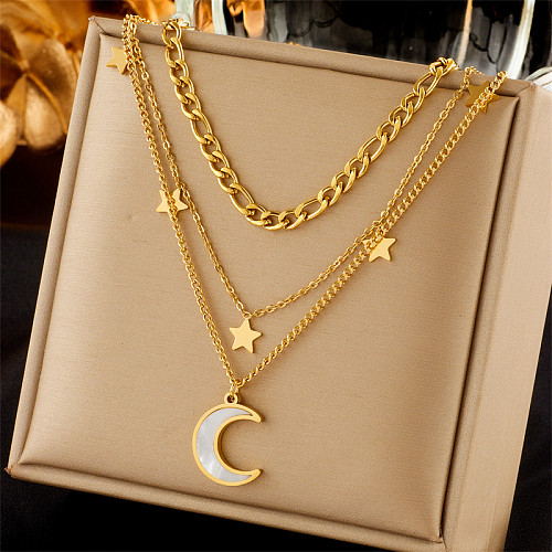 Vintage Style Moon Stainless Steel Plating 18K Gold Plated Layered Necklaces