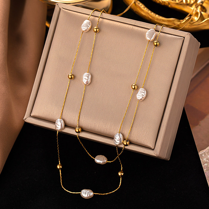 Colliers superposés en acier inoxydable irrégulier de style français plaqué perles 1 pièce