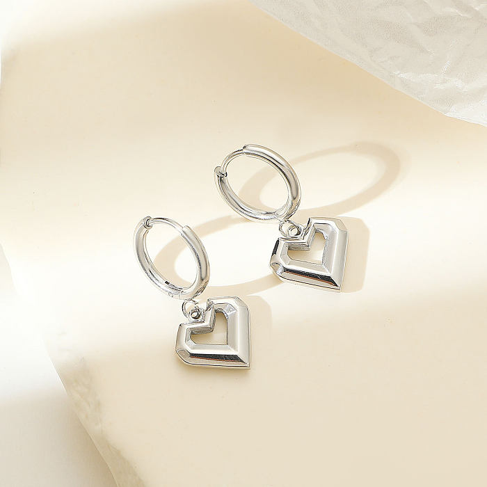 1 par estilo simples forma de coração chapeamento de aço inoxidável branco banhado a ouro brincos de gota