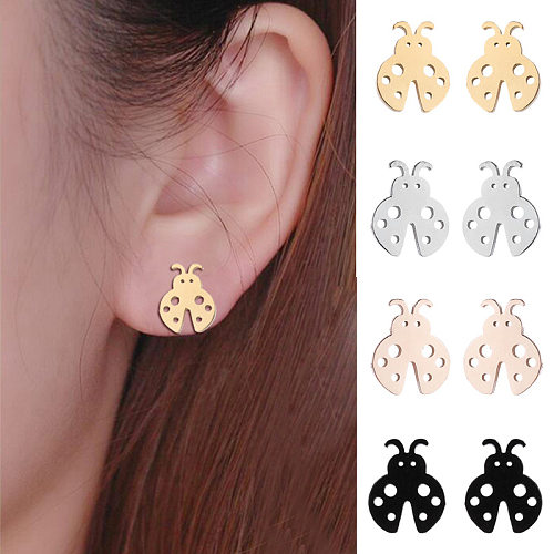 1 paire de boucles d'oreilles coccinelles de Style Simple, plaquées en acier inoxydable