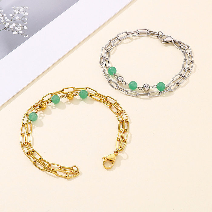 Modische geometrische Edelstahl-Armbänder mit Perlen, keine eingelegten Edelstahl-Armbänder