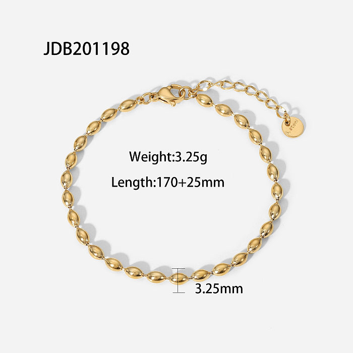 New Fashion Simple Oval Bead Jewelry14K Gold Plated Stainless Steel Bracelet