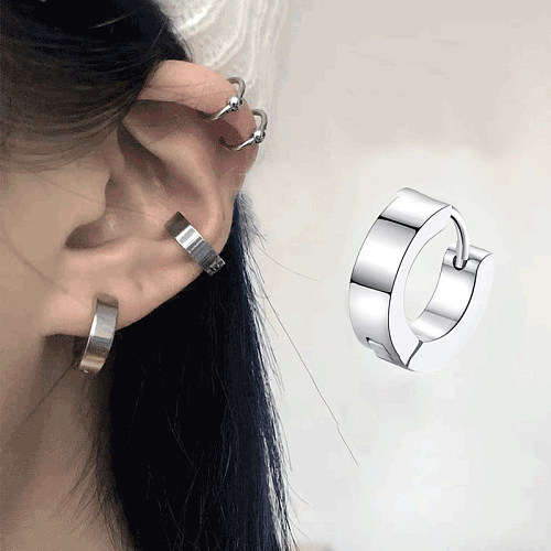 1 paire de boucles d'oreilles créoles rondes en acier inoxydable, Style Simple