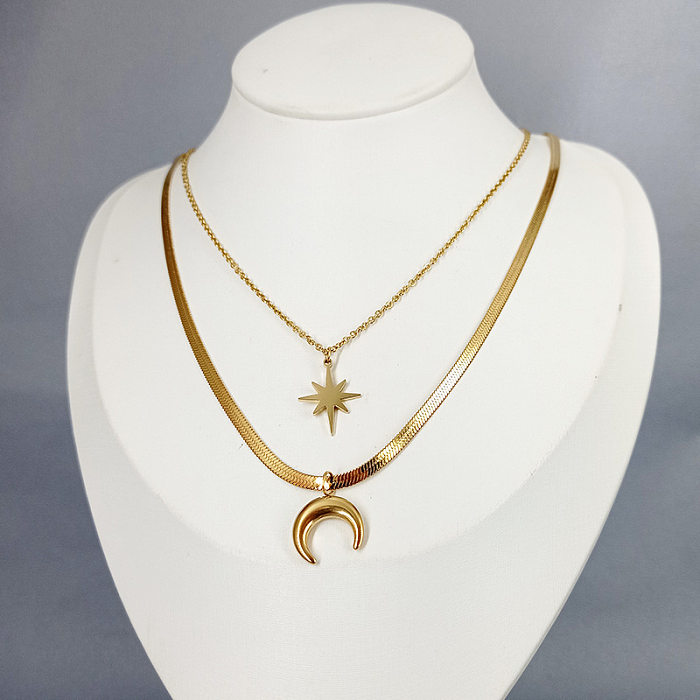 Fashion Star Moon Stainless Steel Necklace 1 Piece