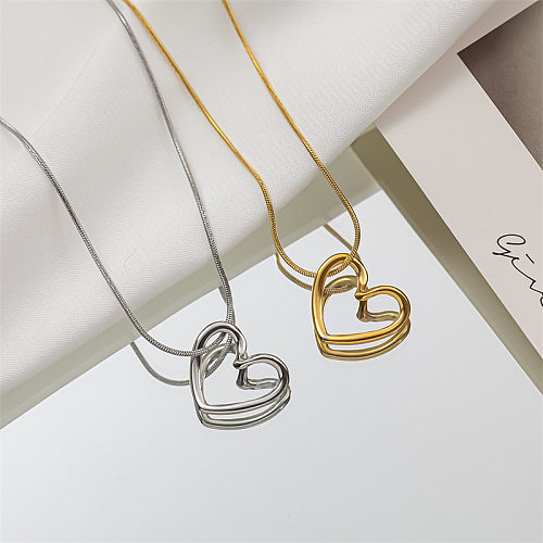 Collier plaqué en acier inoxydable en forme de cœur, Style Simple, 1 pièce