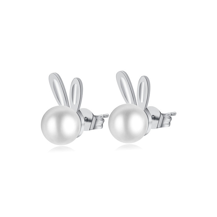 1 Pair Cute Simple Style Pearl Inlay Stainless Steel  Artificial Pearl Artificial Pearls Ear Studs