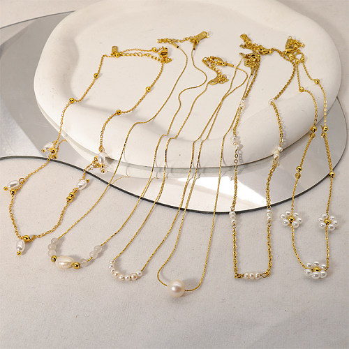 Großhandel 1 Stück Mode-Halskette mit runder Blume aus Edelstahl, 14 Karat vergoldet
