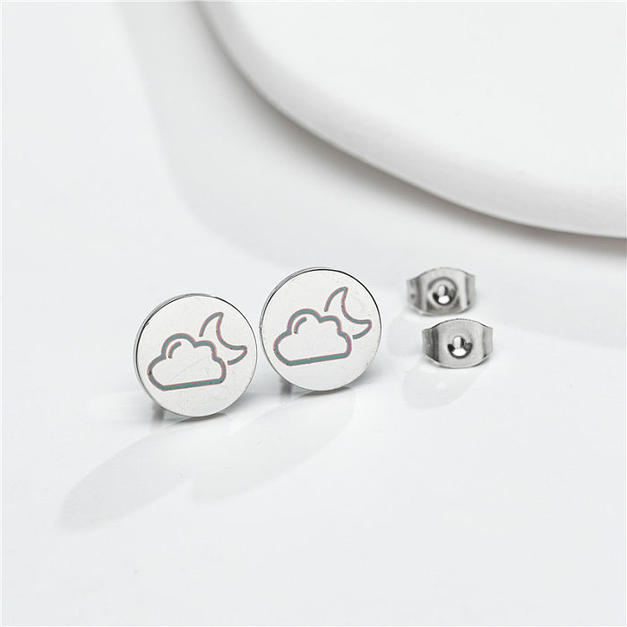 1 Pair Simple Style Round Star Moon Stainless Steel  Plating Ear Studs