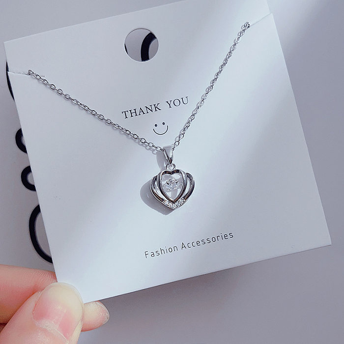 Sweet Simple Style Swan Heart Shape Flower Stainless Steel Plating Inlay Zircon Pendant Necklace