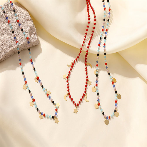 Schlichte Stern-Halskette aus Edelstahl mit vergoldeten Perlen