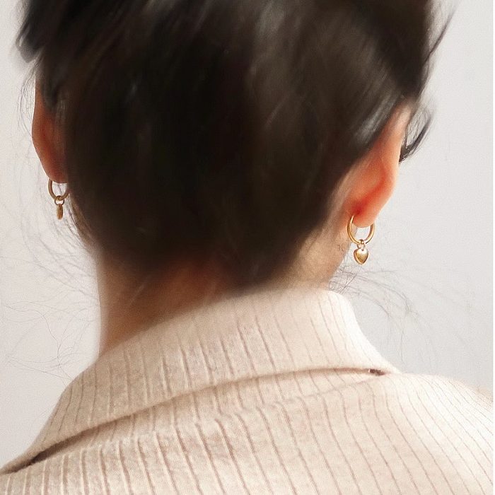 1 paire de boucles d'oreilles pendantes en acier inoxydable plaqué or 18 carats, Style Simple et doux, en forme de cœur