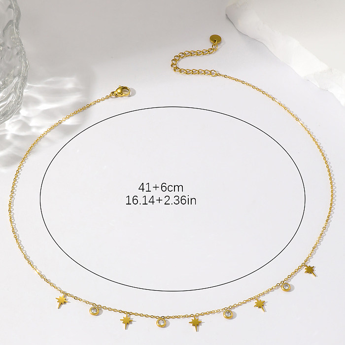 Vintage Style Eight Awn Star Solid Color Stainless Steel  Plating Inlay Zircon 18K Gold Plated Necklace