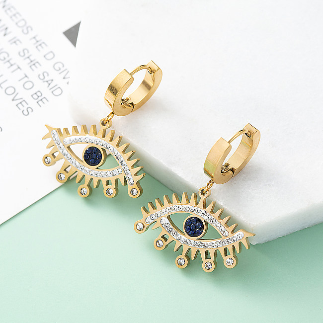 1 Paar Teufelsauge-Ohrringe aus Edelstahl mit Inlay und Diamant im INS-Stil