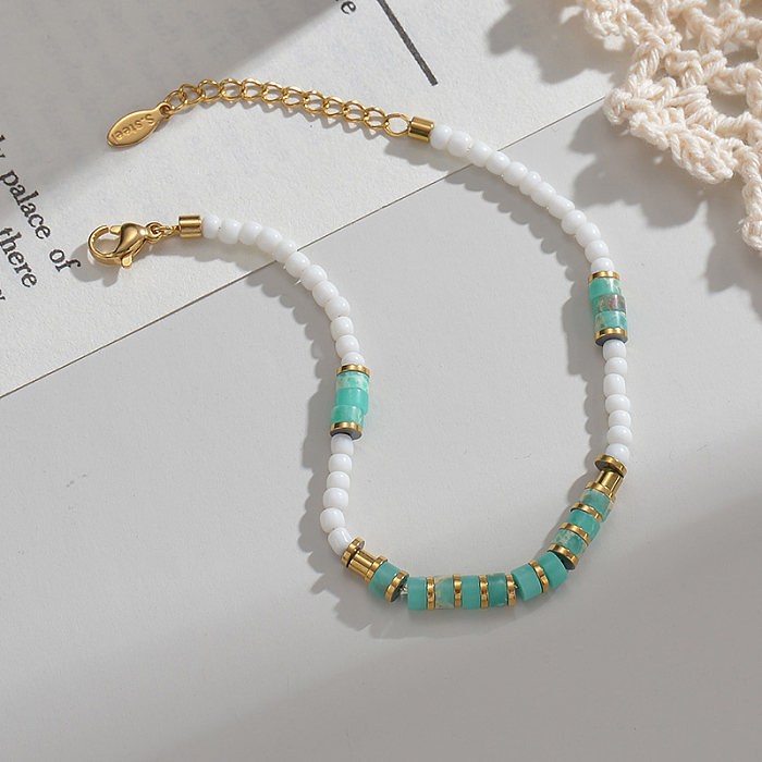 Simple Style Geometric Stainless Steel Beaded Gold Plated Bracelets 1 Piece
