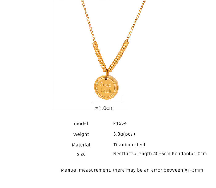 Simple Style Round Stainless Steel Plating 18K Gold Plated Pendant Necklace