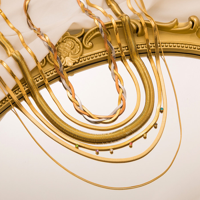 Einfache geometrische Edelstahl-Halskette mit vergoldetem Zirkon, 1 Stück