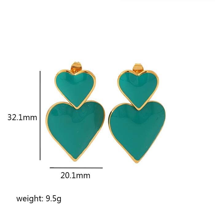 1 paire de boucles d'oreilles pendantes en acier inoxydable plaqué or 18 carats, style classique, en forme de cœur, polissage époxy