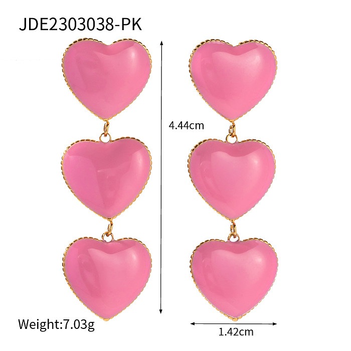 1 Pair IG Style Sweet Heart Shape Enamel Plating Stainless Steel  18K Gold Plated Drop Earrings