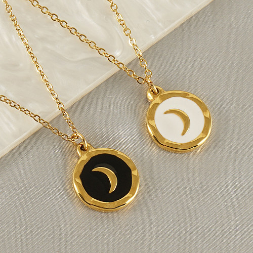 Wholesale Hip-Hop Commute Cool Style Moon Stainless Steel  18K Gold Plated Pendant Necklace