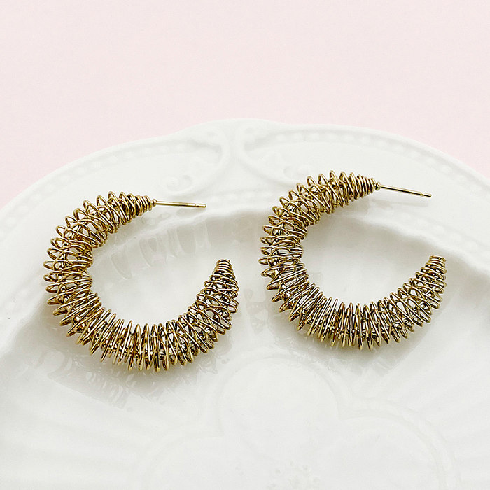 1 Pair Vintage Style Simple Style C Shape Plating Stainless Steel  Gold Plated Hoop Earrings