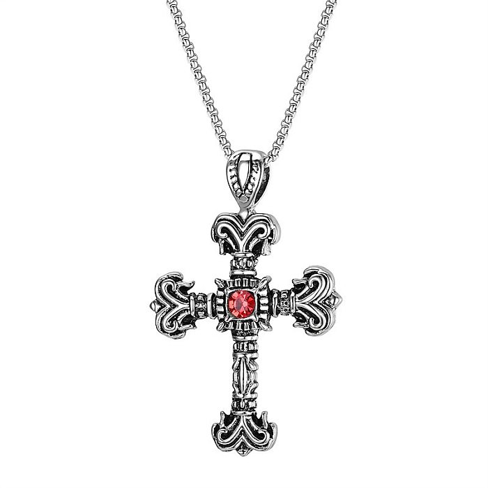 Collier avec pendentif en forme d'araignée et de croix rétro hip-hop, incrustation en acier inoxydable et Zircon