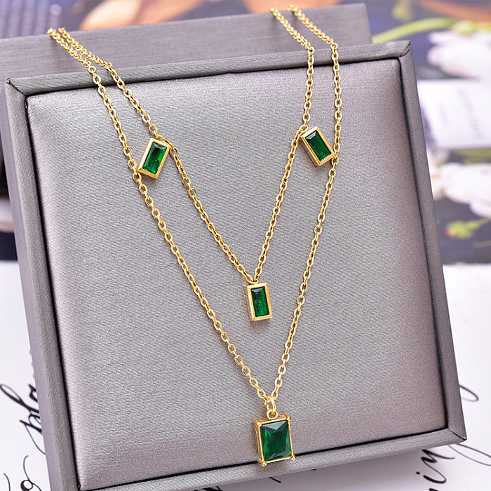 Simple Style Geometric Square Stainless Steel Gold Plated Rhinestones Layered Necklaces 1 Piece