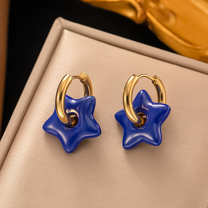 1 paire de boucles d'oreilles pendantes en acier inoxydable plaqué étoile de Style moderne