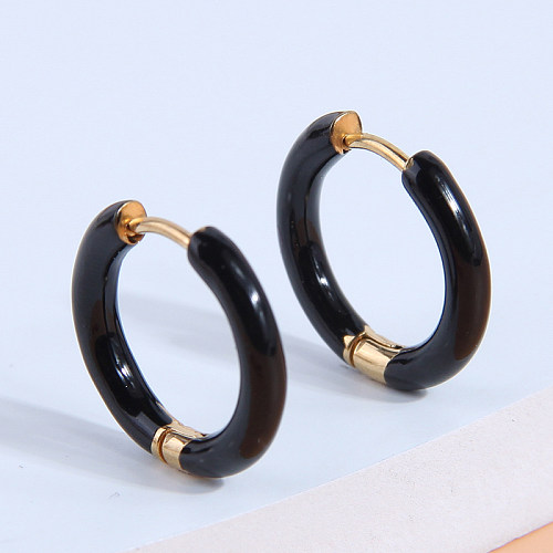 1 Pair Simple Style Round Stainless Steel  Hoop Earrings