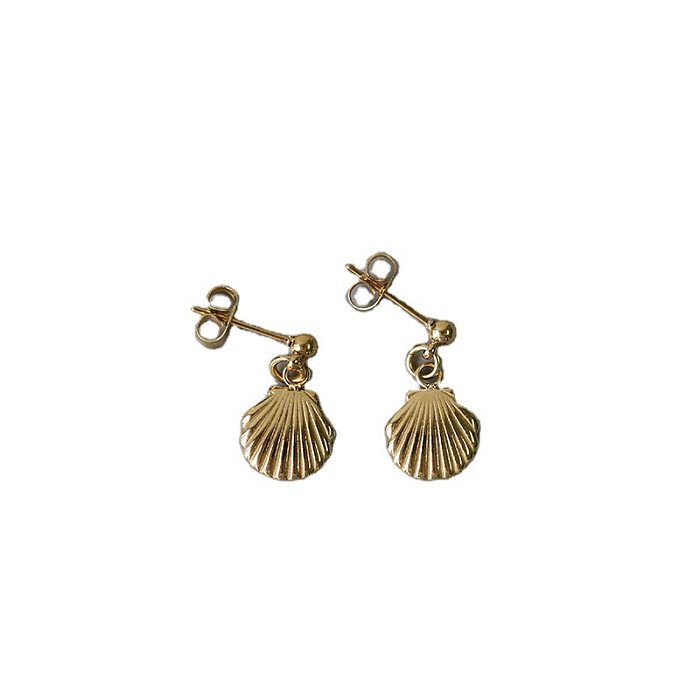 1 paire de boucles d'oreilles pendantes en acier inoxydable plaqué or 14 carats, Style Simple, coquille d'étoile de mer