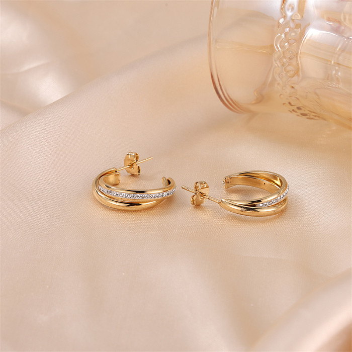 1 Pair Lady Simple Style Commute Geometric Plating Inlay Stainless Steel  Rhinestones Gold Plated Ear Studs